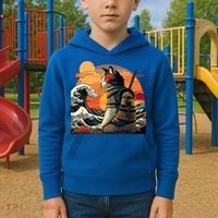 Japanese Retro Samurai Cat The Great Wave By Hokusai Kids Hoodie thumb 2