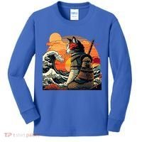 Japanese Retro Samurai Cat The Great Wave By Hokusai Kids Long Sleeve Shirt thumb 0
