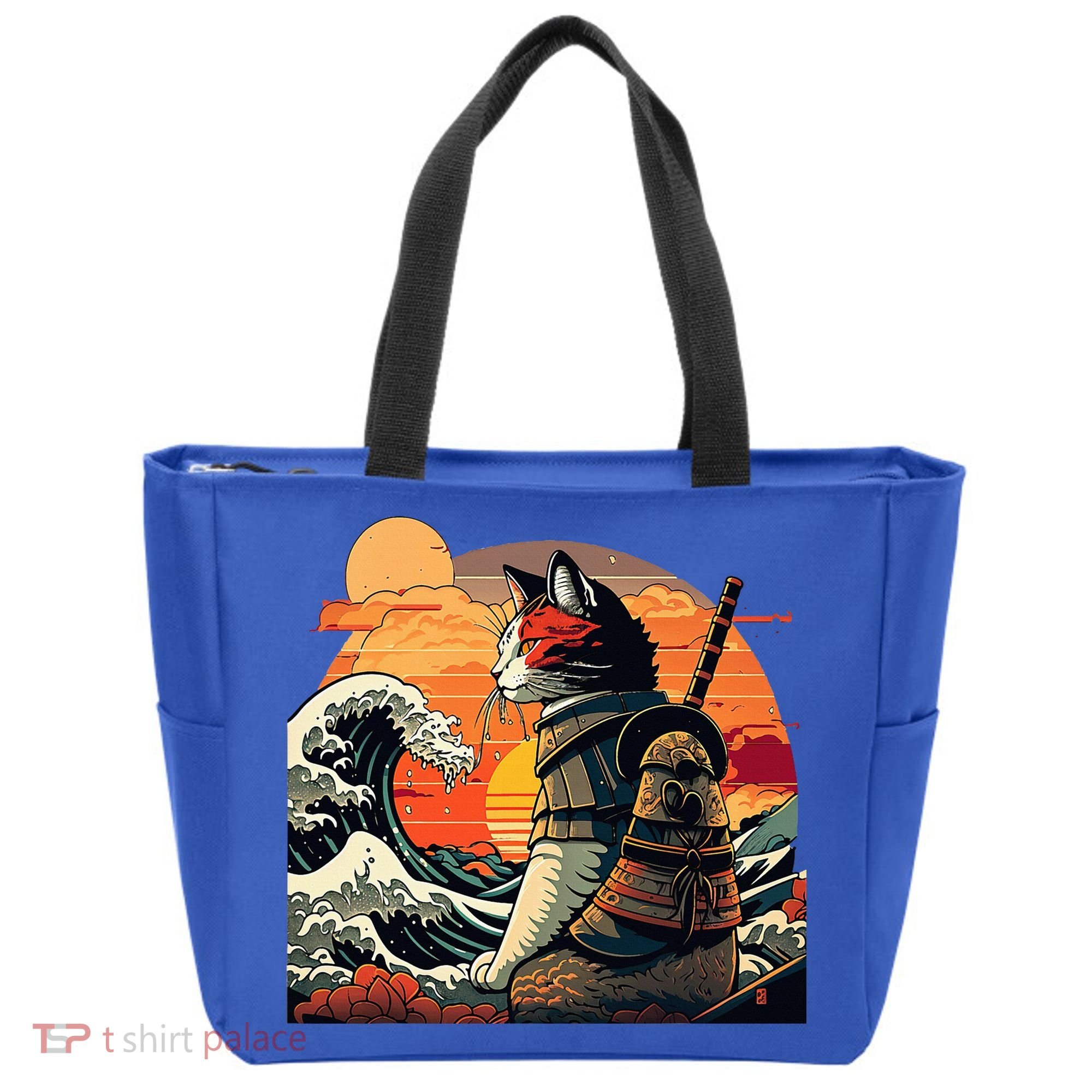 Japanese Retro Samurai Cat The Great Wave By Hokusai Tote Bag
