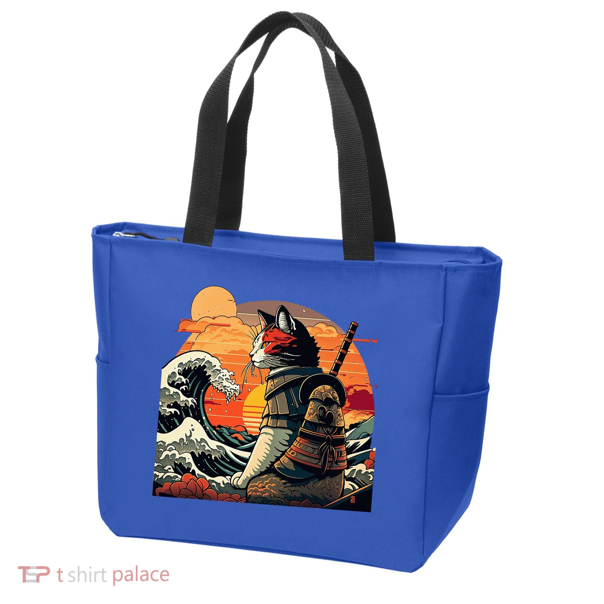 Japanese Retro Samurai Cat The Great Wave By Hokusai Tote Bag