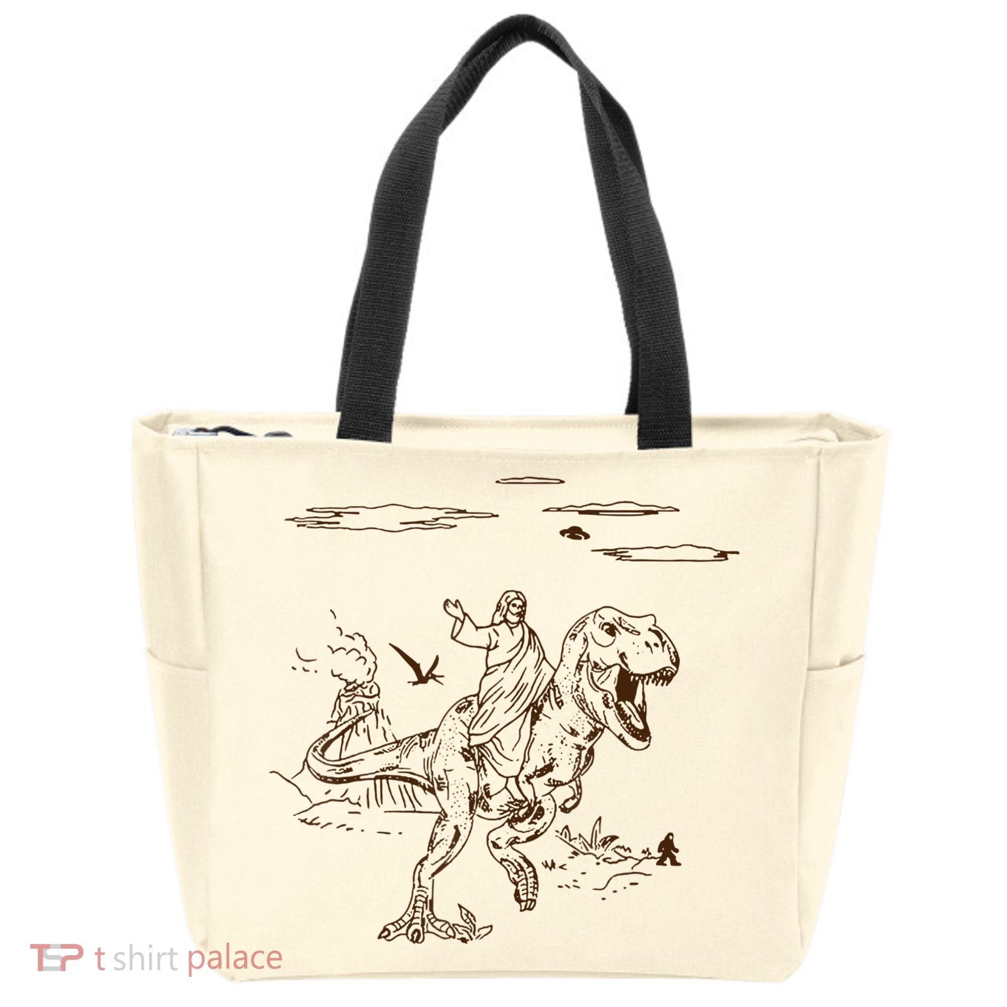 Jesus Riding TRex Dinosaur Tote Bag