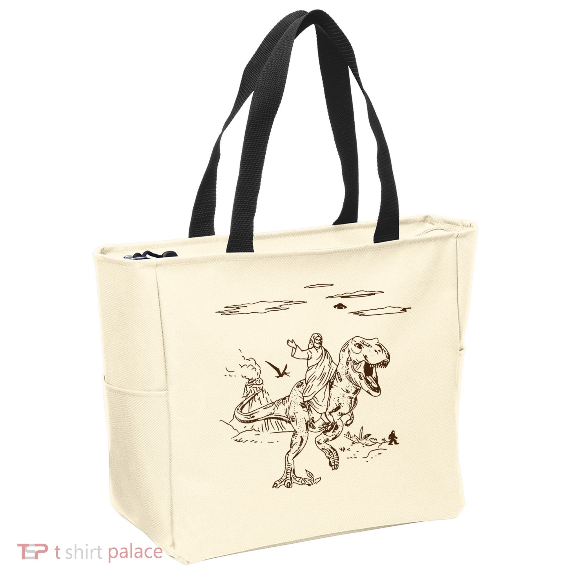 Jesus Riding TRex Dinosaur Tote Bag