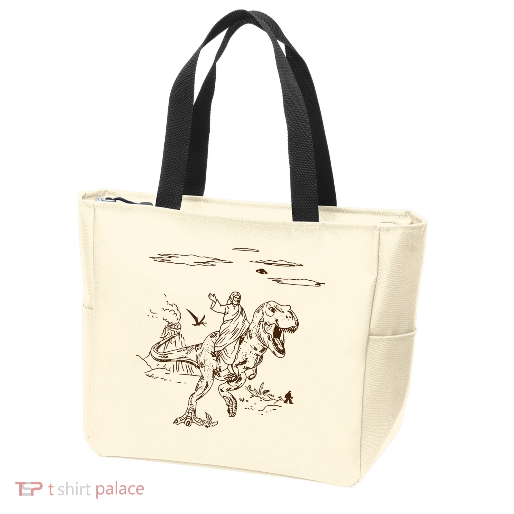 Jesus Riding TRex Dinosaur Tote Bag