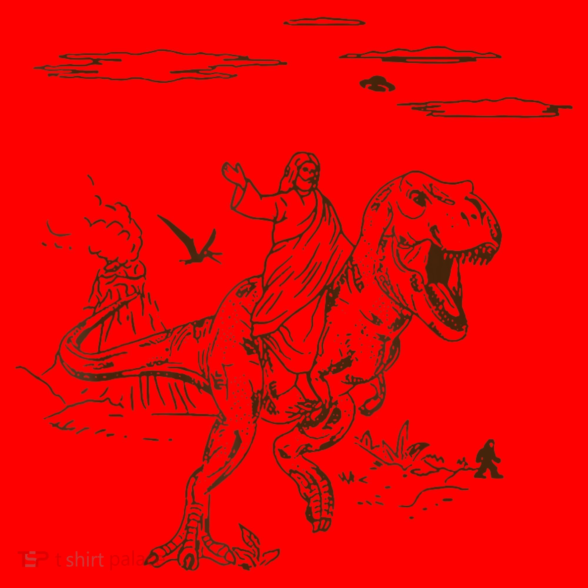 Jesus Riding TRex Dinosaur Santa Hat