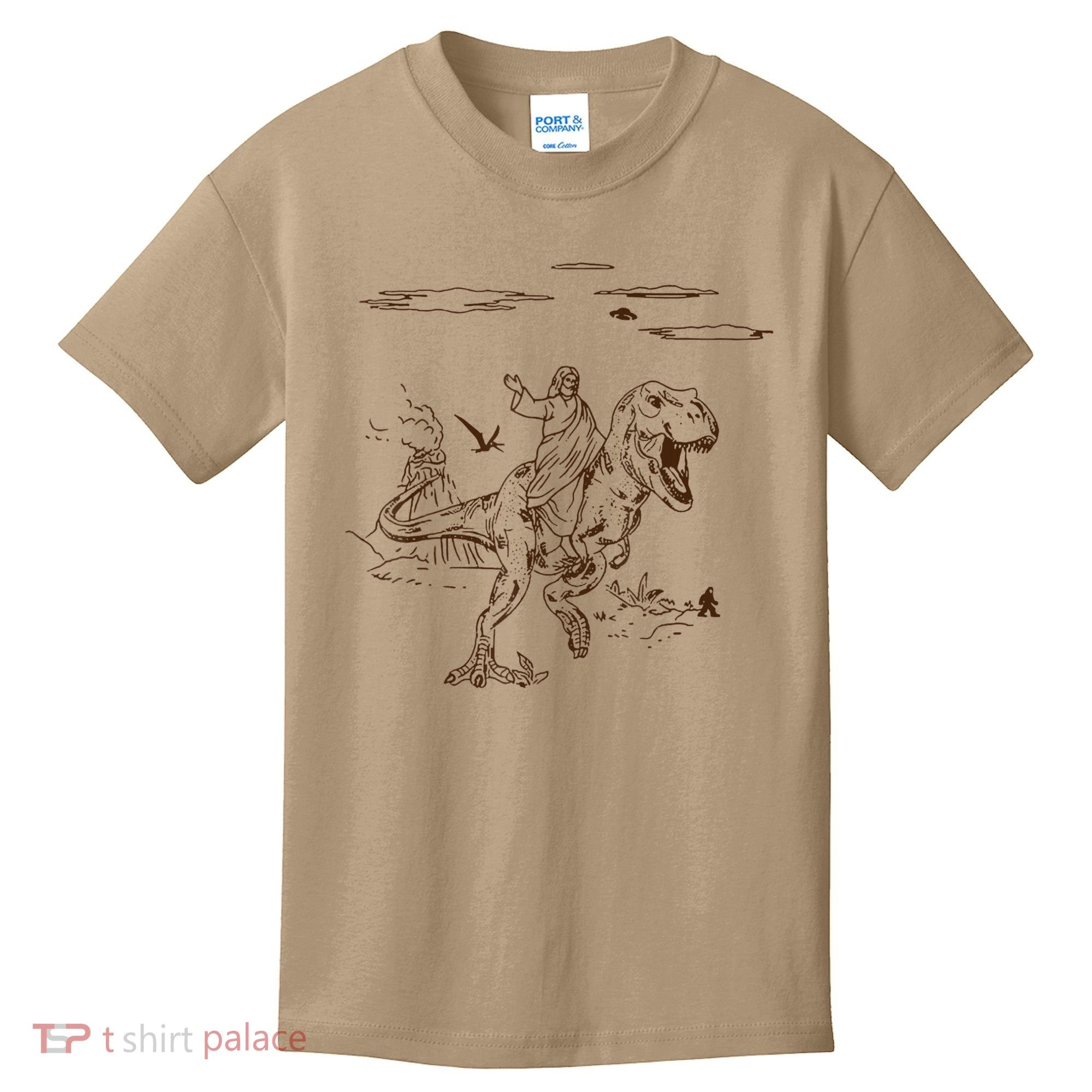 Jesus Riding TRex Dinosaur Kids T-Shirt
