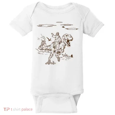 Jesus Riding TRex Dinosaur Baby Bodysuit