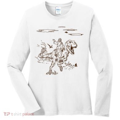 Jesus Riding TRex Dinosaur Women's Long Sleeve Shirt