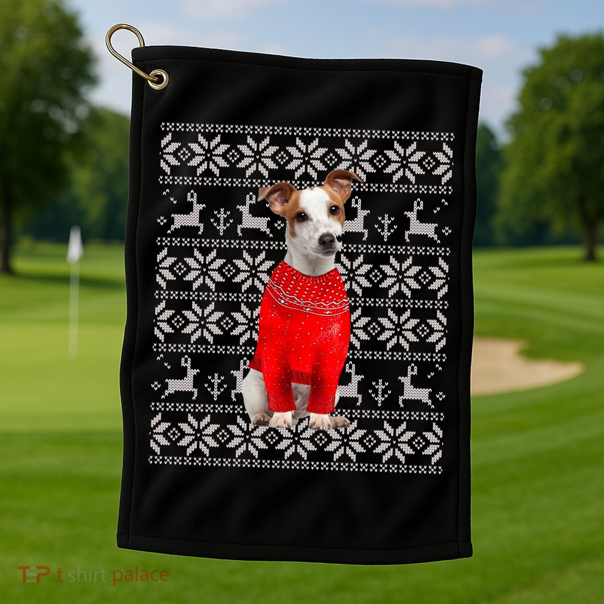 Jack Russell Terrier Ugly Sweater Christmas Meaningful Gift Funny Dog Gift Golf Towel