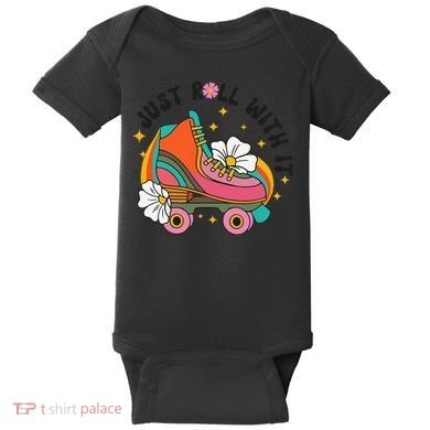 Just Roll With It Roller Skating Retro Summer Vintage Roller Baby Bodysuit