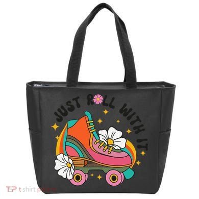Just Roll With It Roller Skating Retro Summer Vintage Roller Tote Bag
