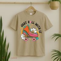 Just Roll With It Roller Skating Retro Summer Vintage Roller T-Shirt thumb 2