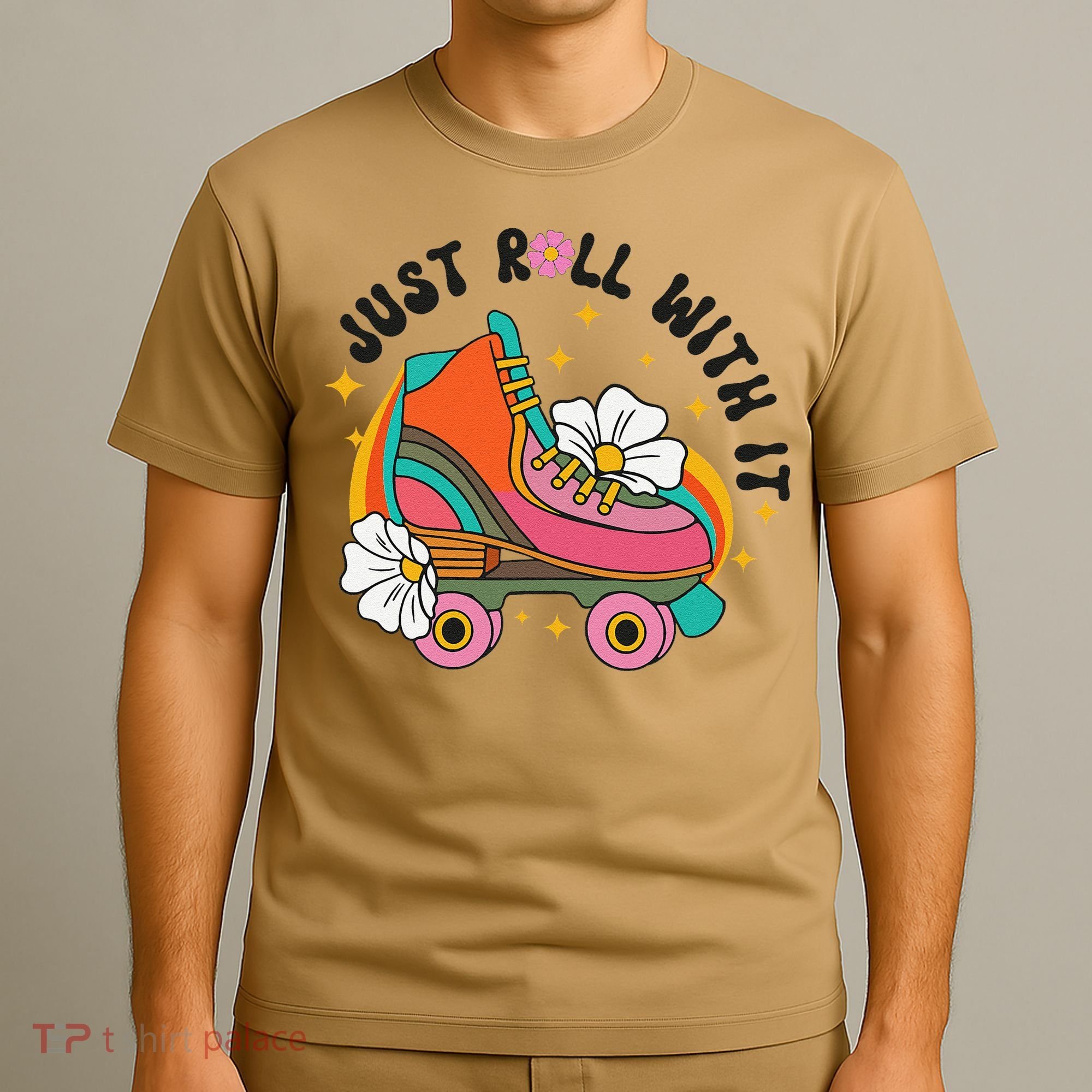 Just Roll With It Roller Skating Retro Summer Vintage Roller T-Shirt