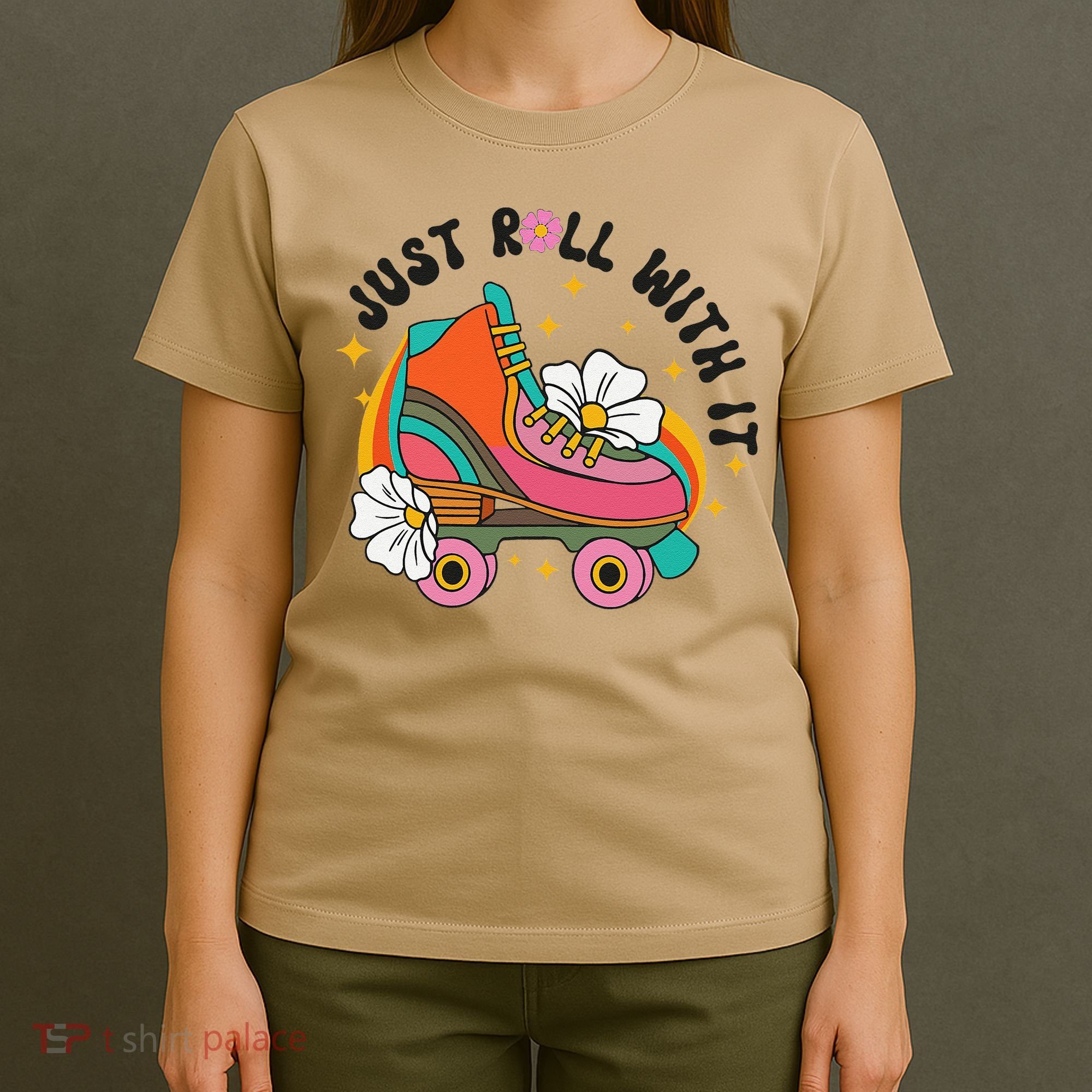 Just Roll With It Roller Skating Retro Summer Vintage Roller T-Shirt