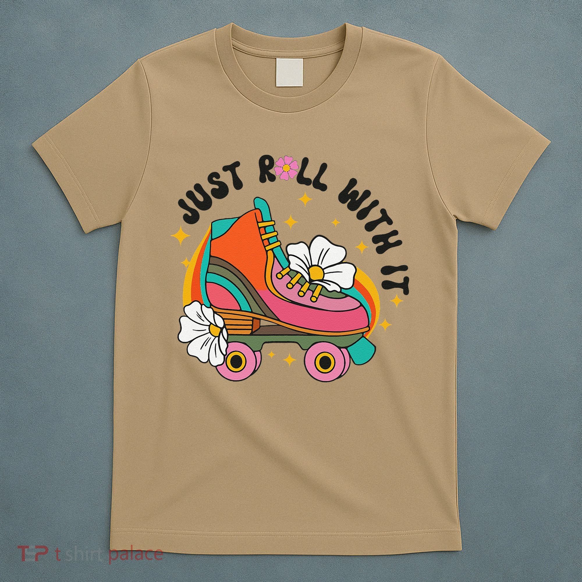 Just Roll With It Roller Skating Retro Summer Vintage Roller T-Shirt