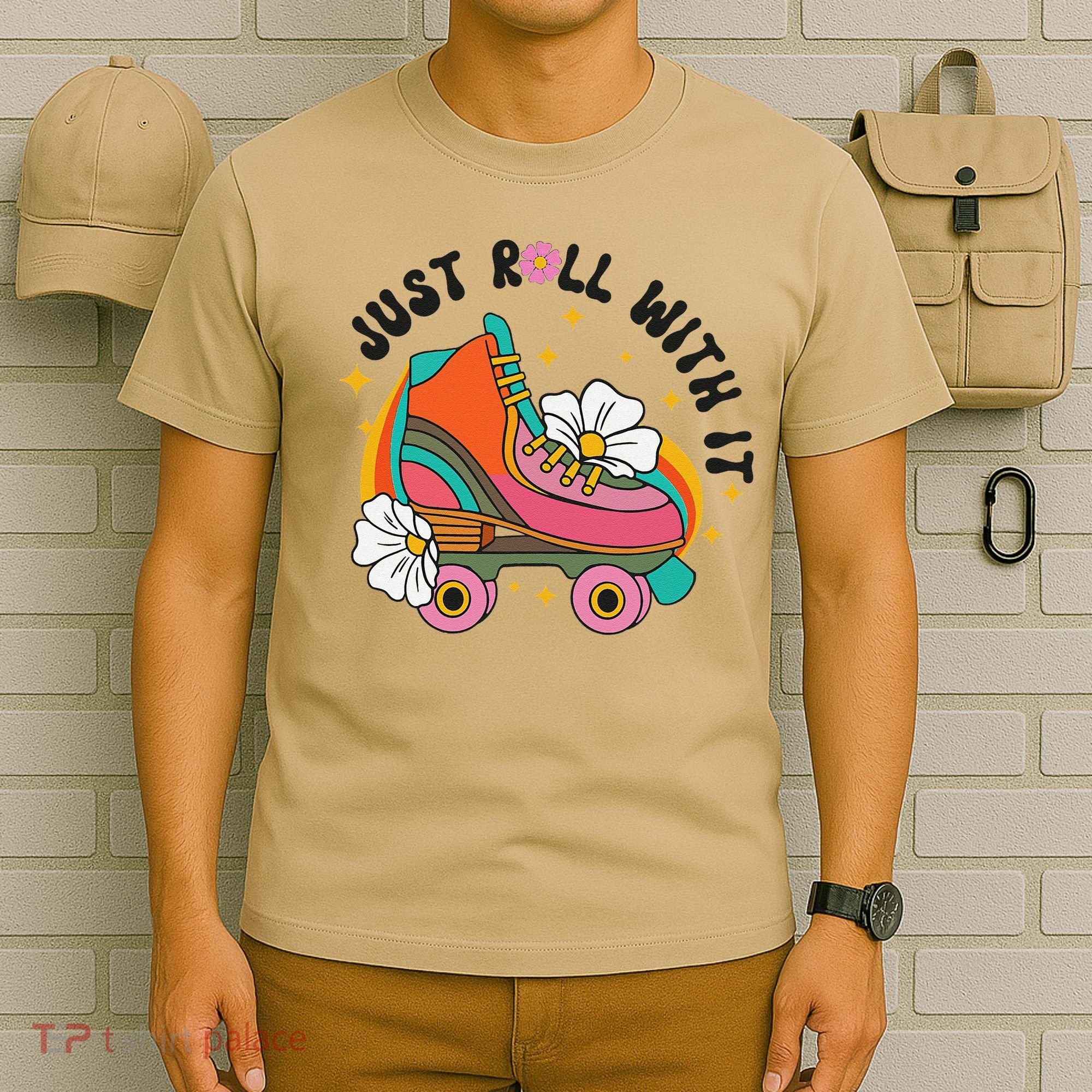 Just Roll With It Roller Skating Retro Summer Vintage Roller T-Shirt