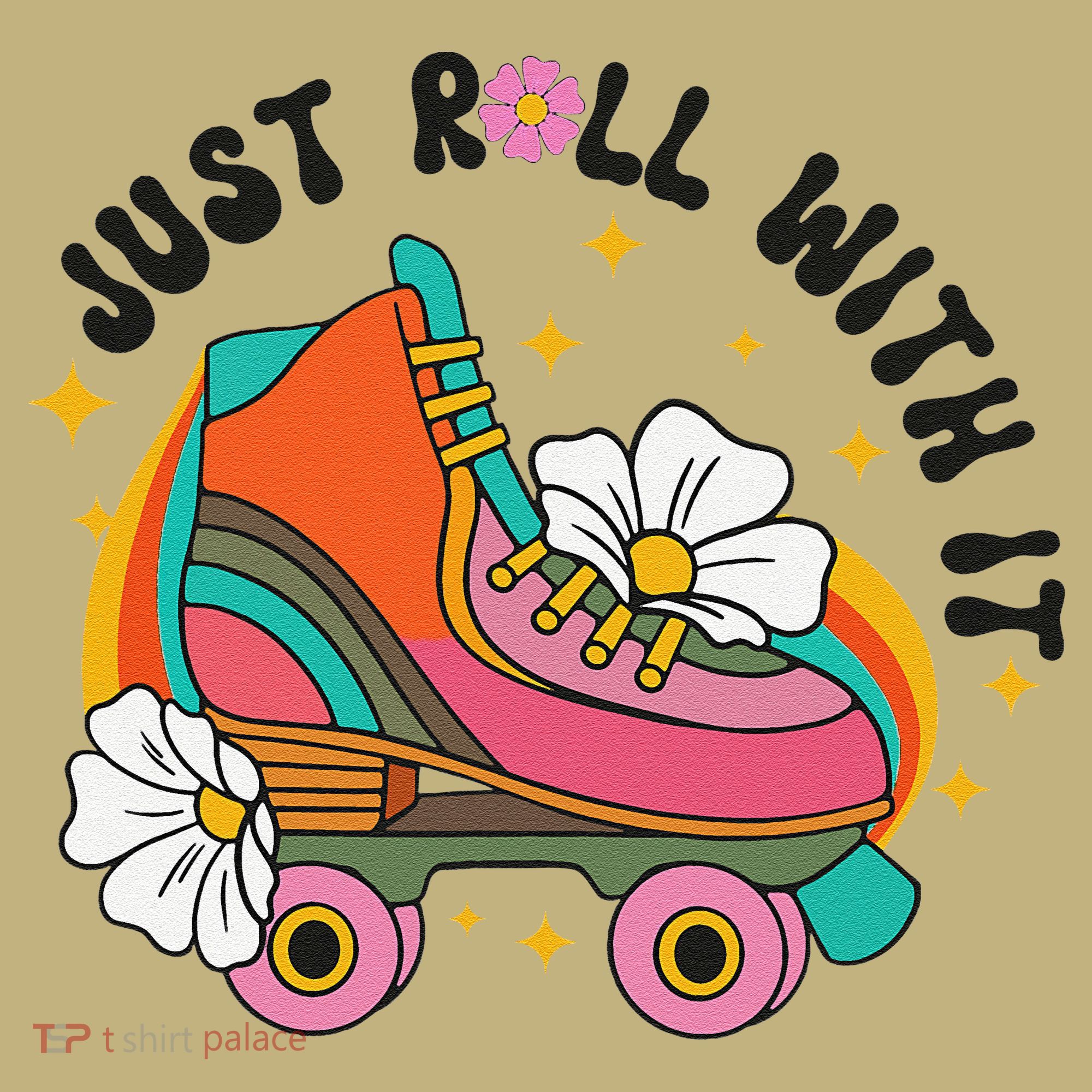Just Roll With It Roller Skating Retro Summer Vintage Roller T-Shirt