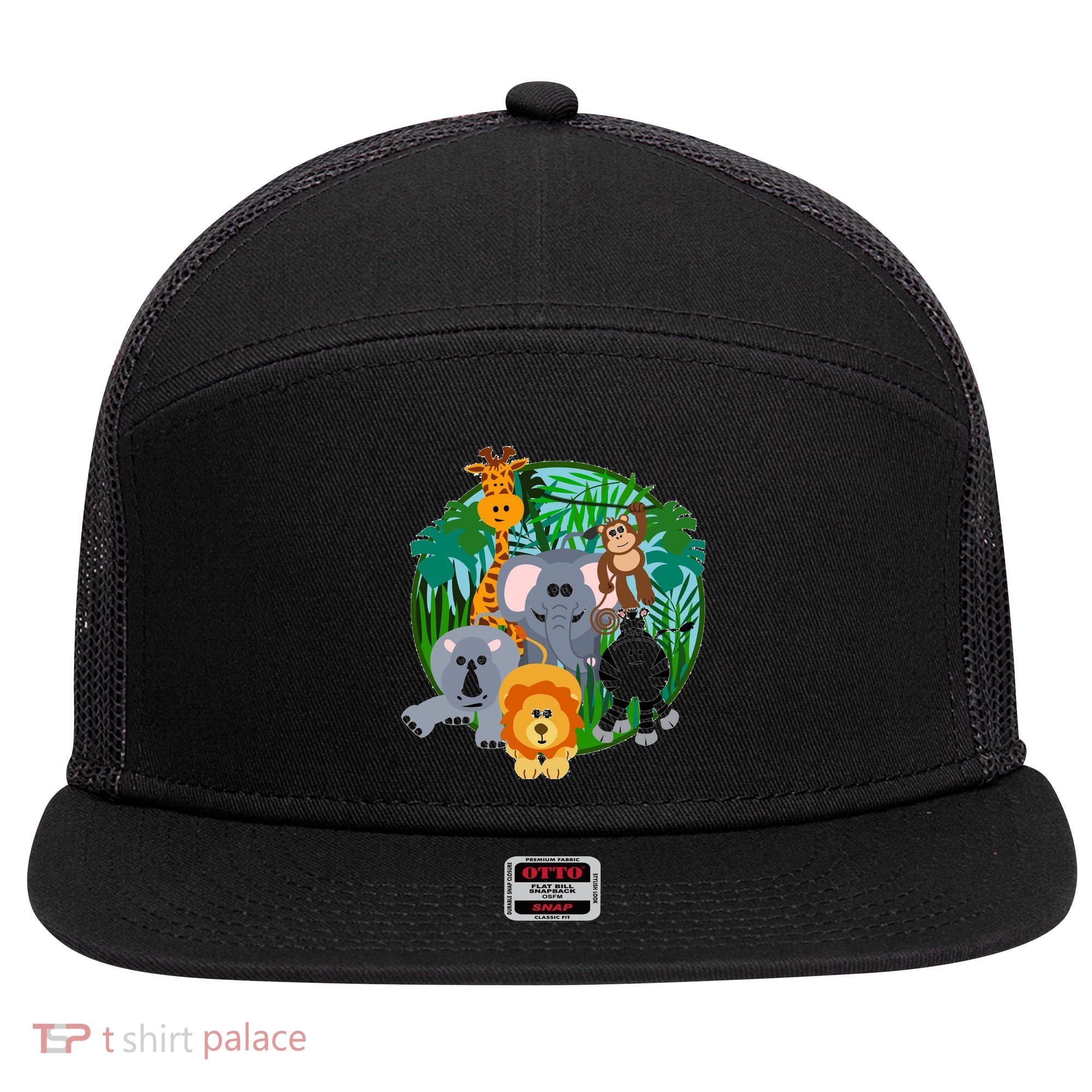 Jungle Safari Animals 7 Panel Mesh Trucker Snapback Hat
