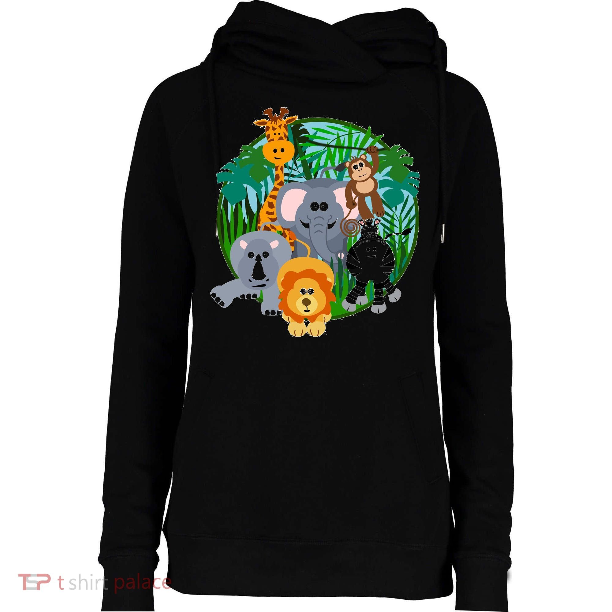 Jungle Safari Animals Womens Funnel Neck Pullover Hood
