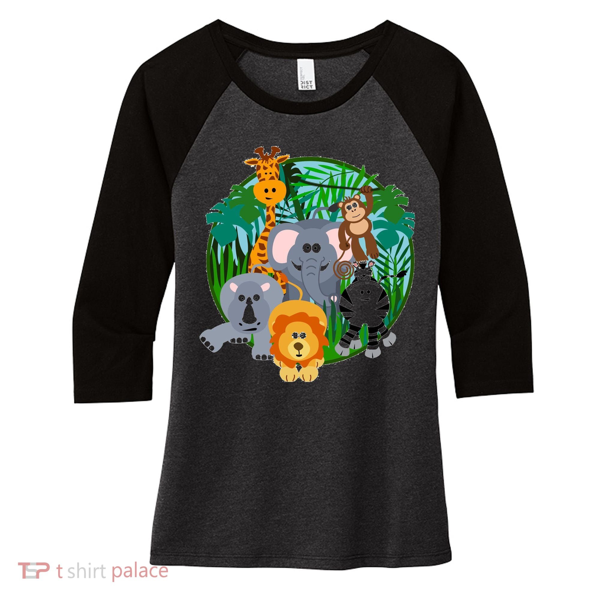 Jungle Safari Animals Women's Tri-Blend 3/4-Sleeve Raglan Shirt