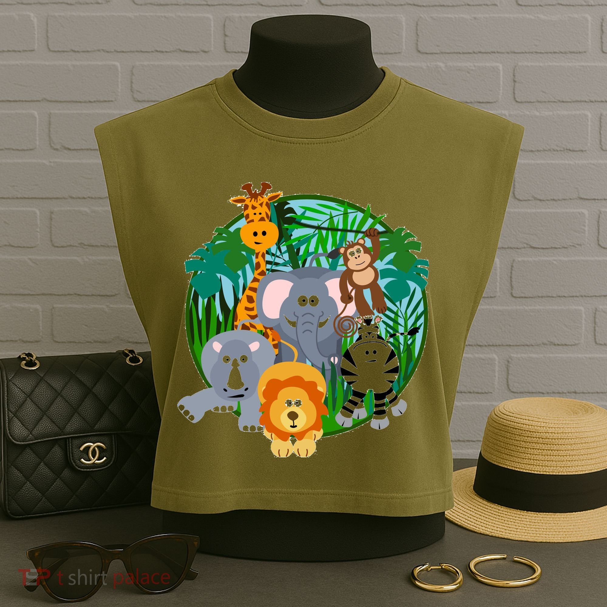 Jungle Safari Animals Garment-Dyed Women's Muscle Tee