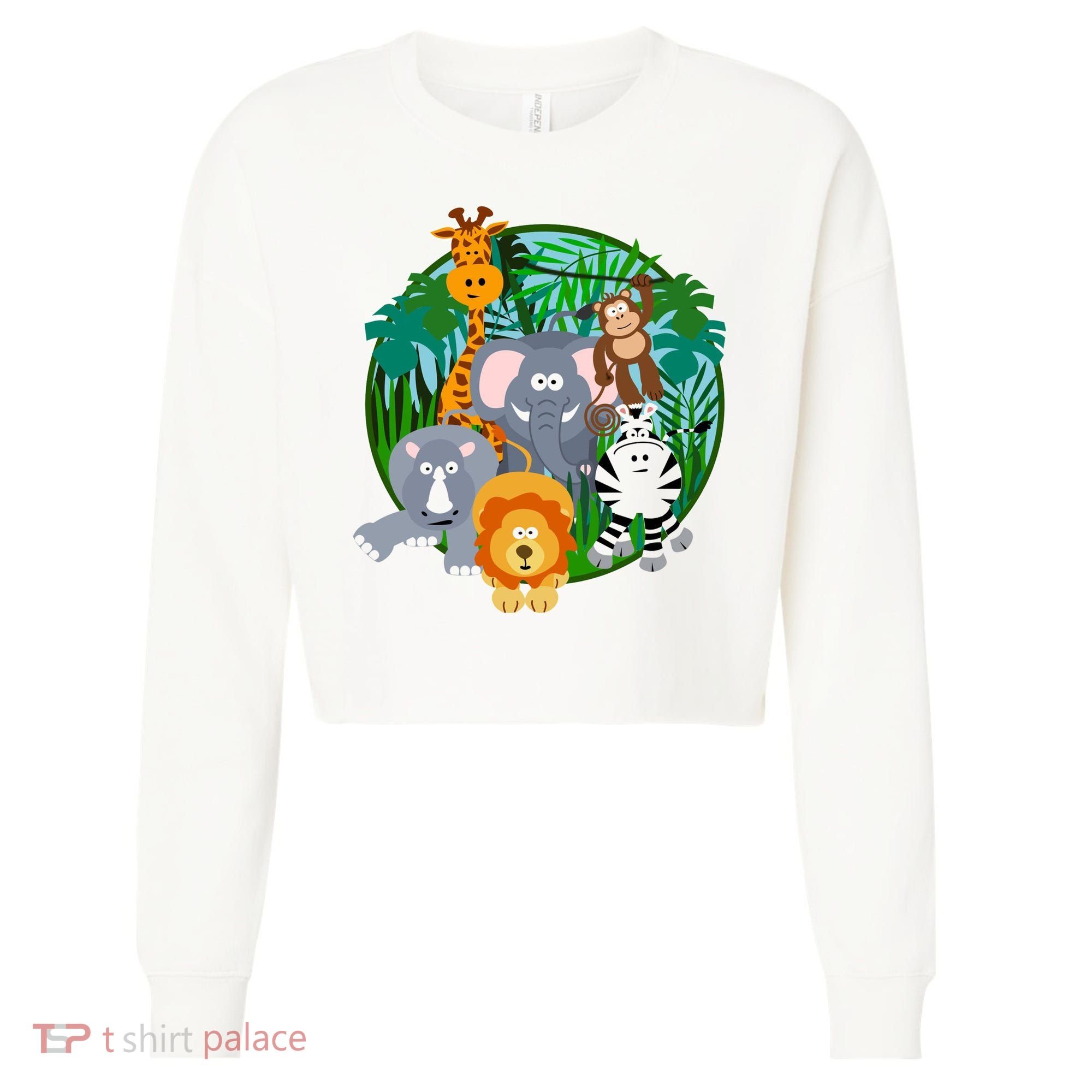 Jungle Safari Animals Cropped Pullover Crew