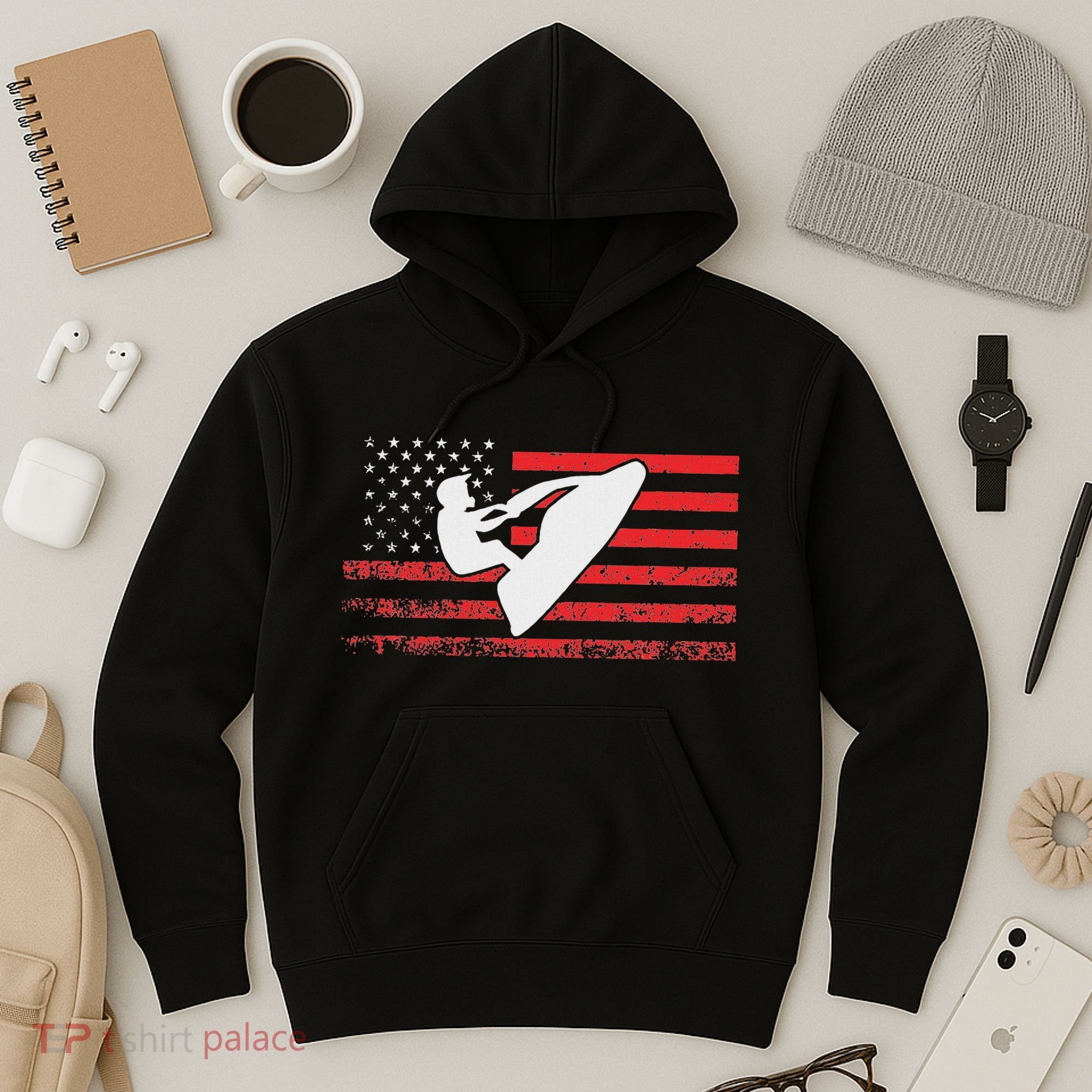 Jet Ski American Flag Funny Jet Skiing Gifts Hoodie