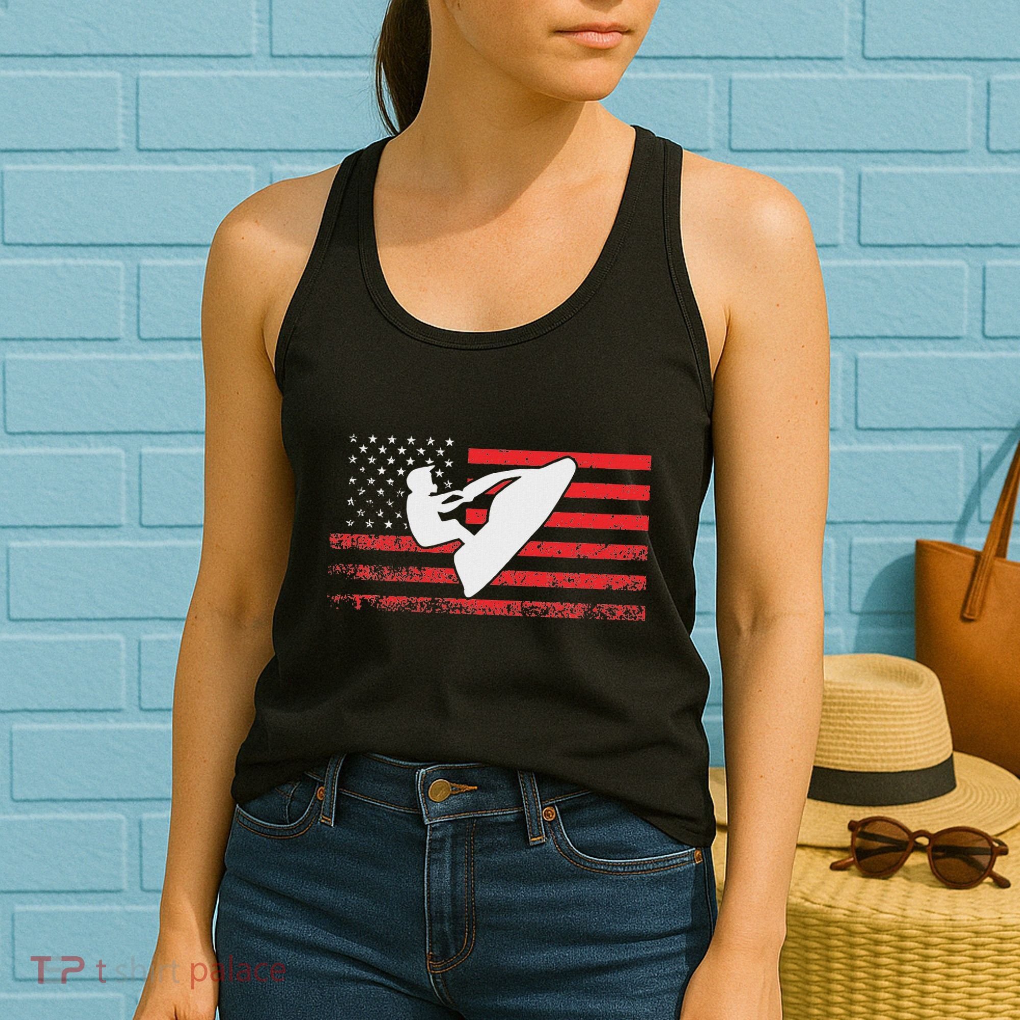 Jet Ski American Flag Funny Jet Skiing Gifts Women's Tank Top