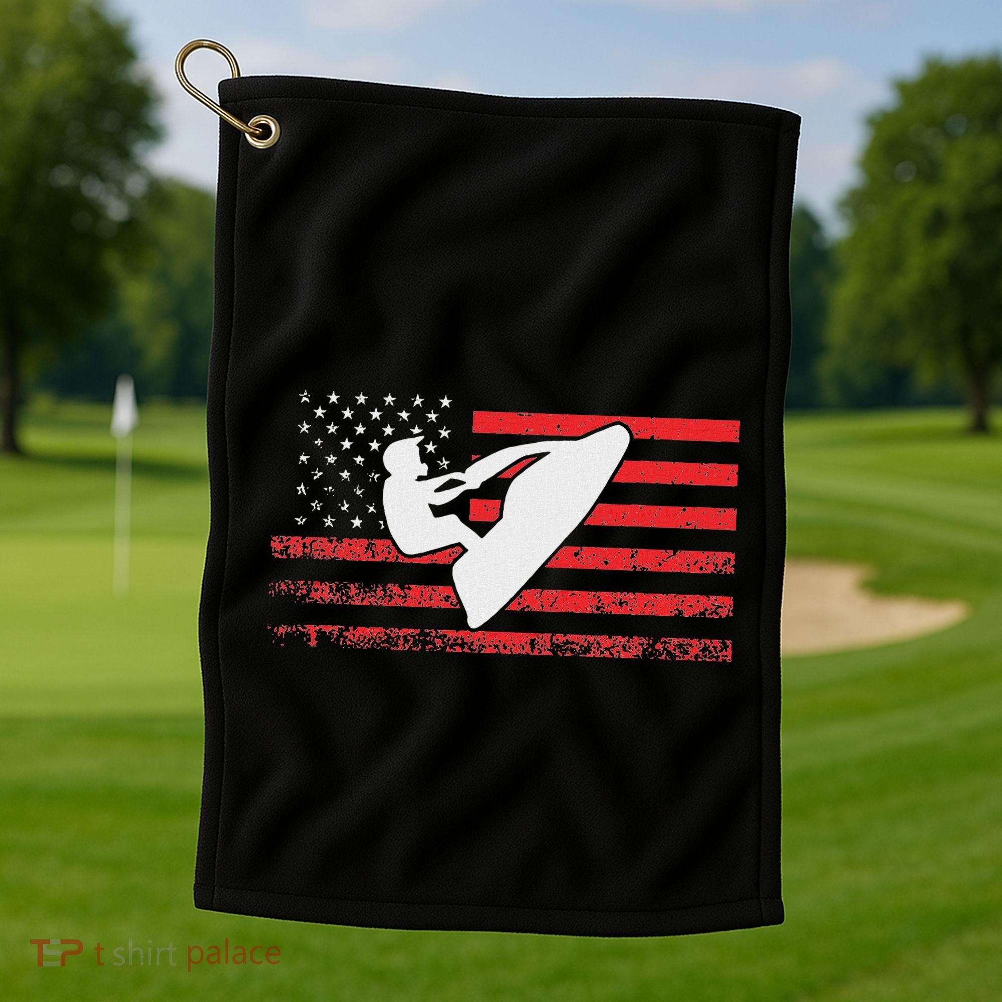 Jet Ski American Flag Funny Jet Skiing Gifts Golf Towel