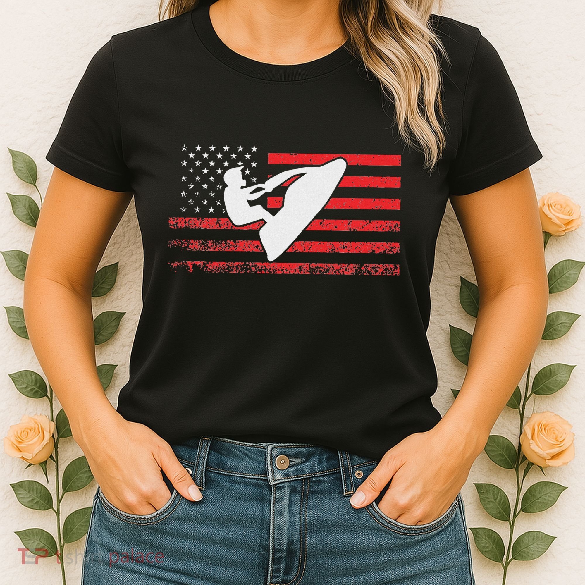 Jet Ski American Flag Funny Jet Skiing Gifts Women's T-Shirt