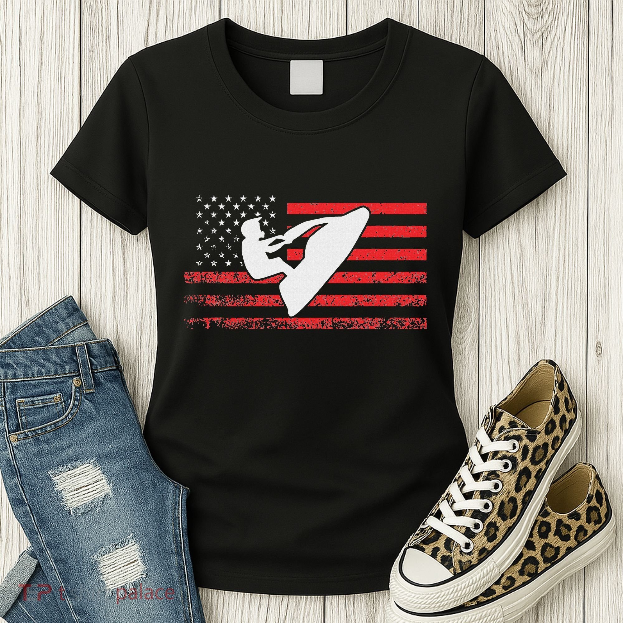 Jet Ski American Flag Funny Jet Skiing Gifts Women's T-Shirt