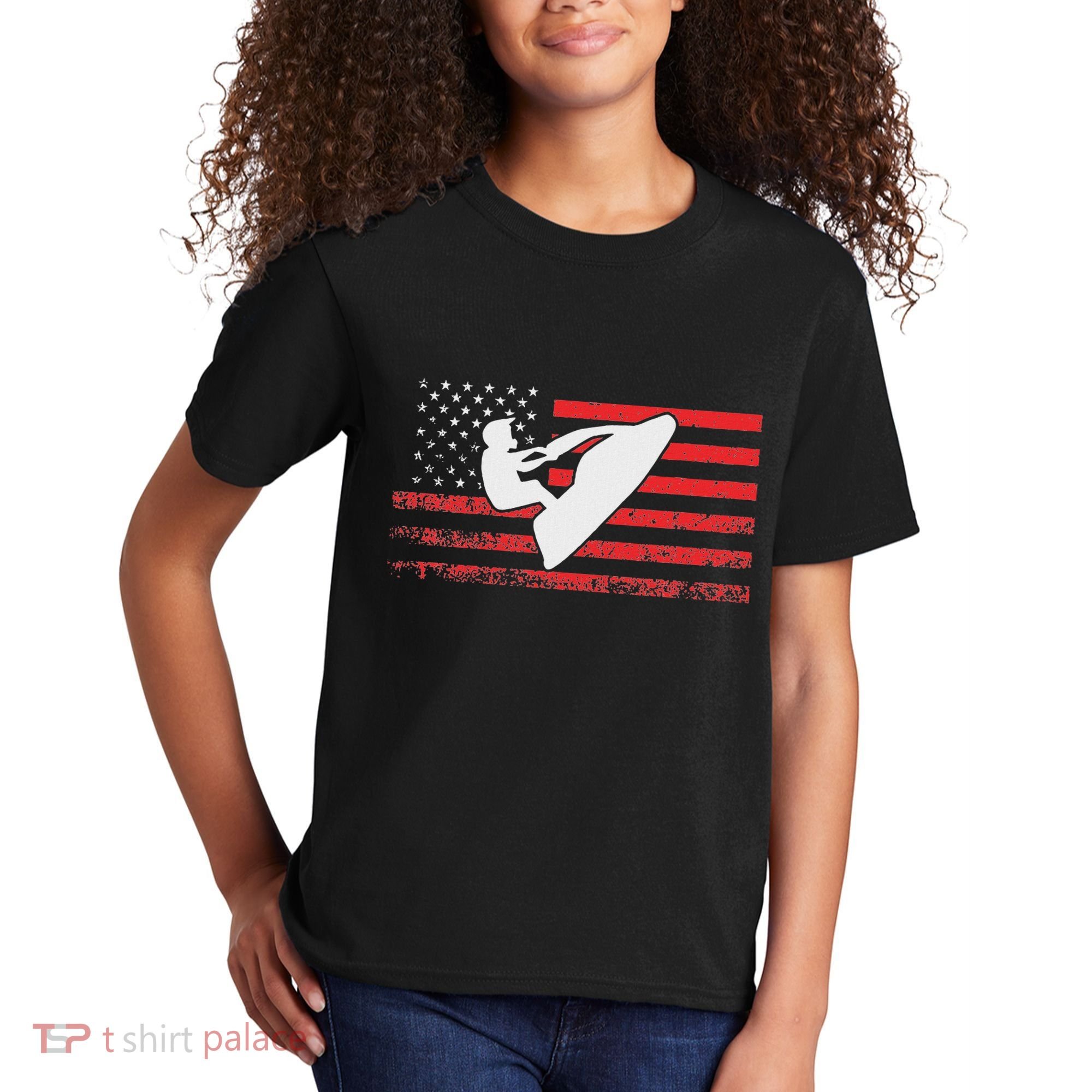 Jet Ski American Flag Funny Jet Skiing Gifts Kids T-Shirt