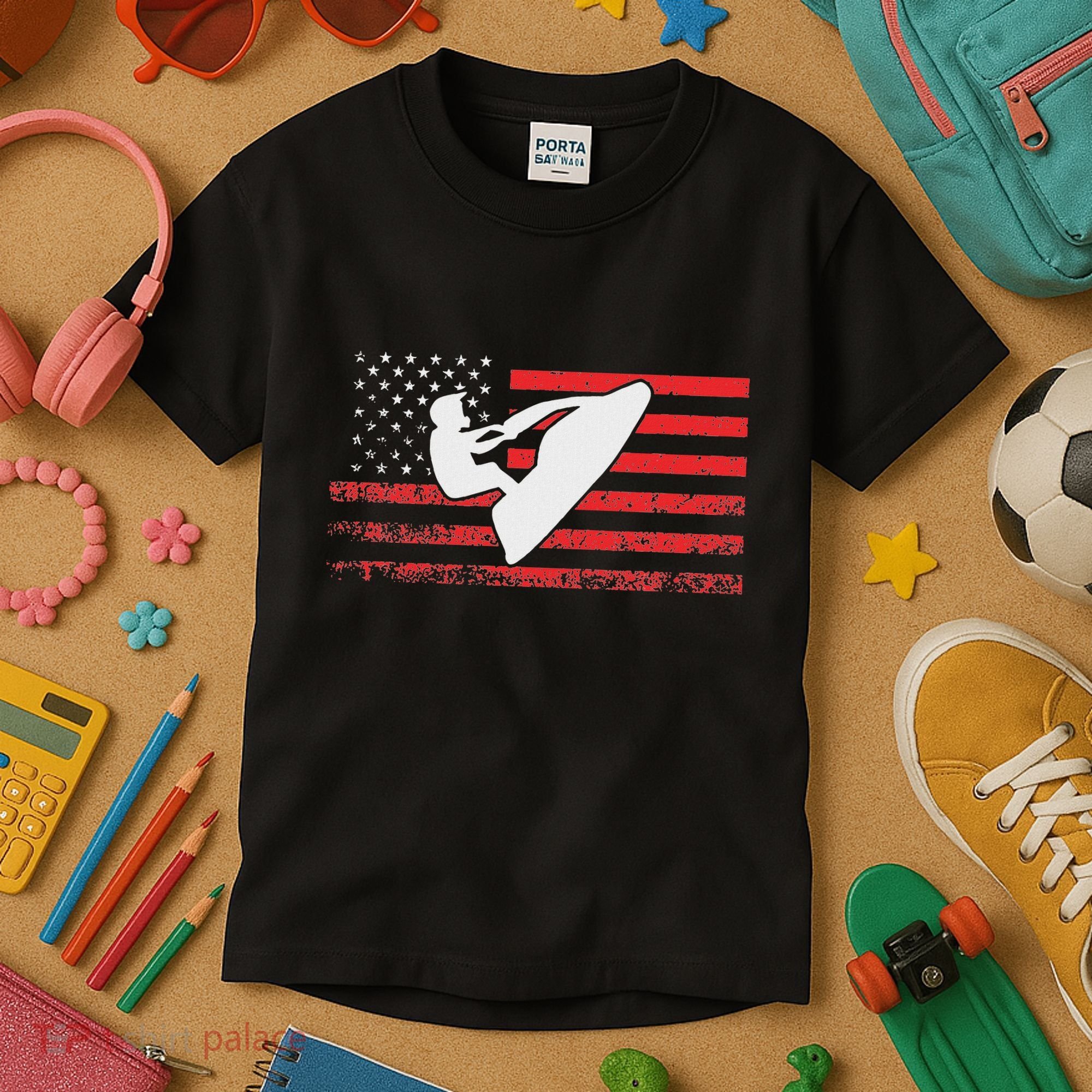 Jet Ski American Flag Funny Jet Skiing Gifts Kids T-Shirt