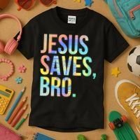 Jesus Saves Bro Pro Christian Religious Believer TieDye Kids T-Shirt thumb 3