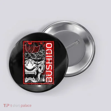 Japanese Samurai Bushido Oni Mask Button