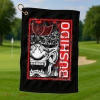 Japanese Samurai Bushido Oni Mask Golf Towel thumb 1