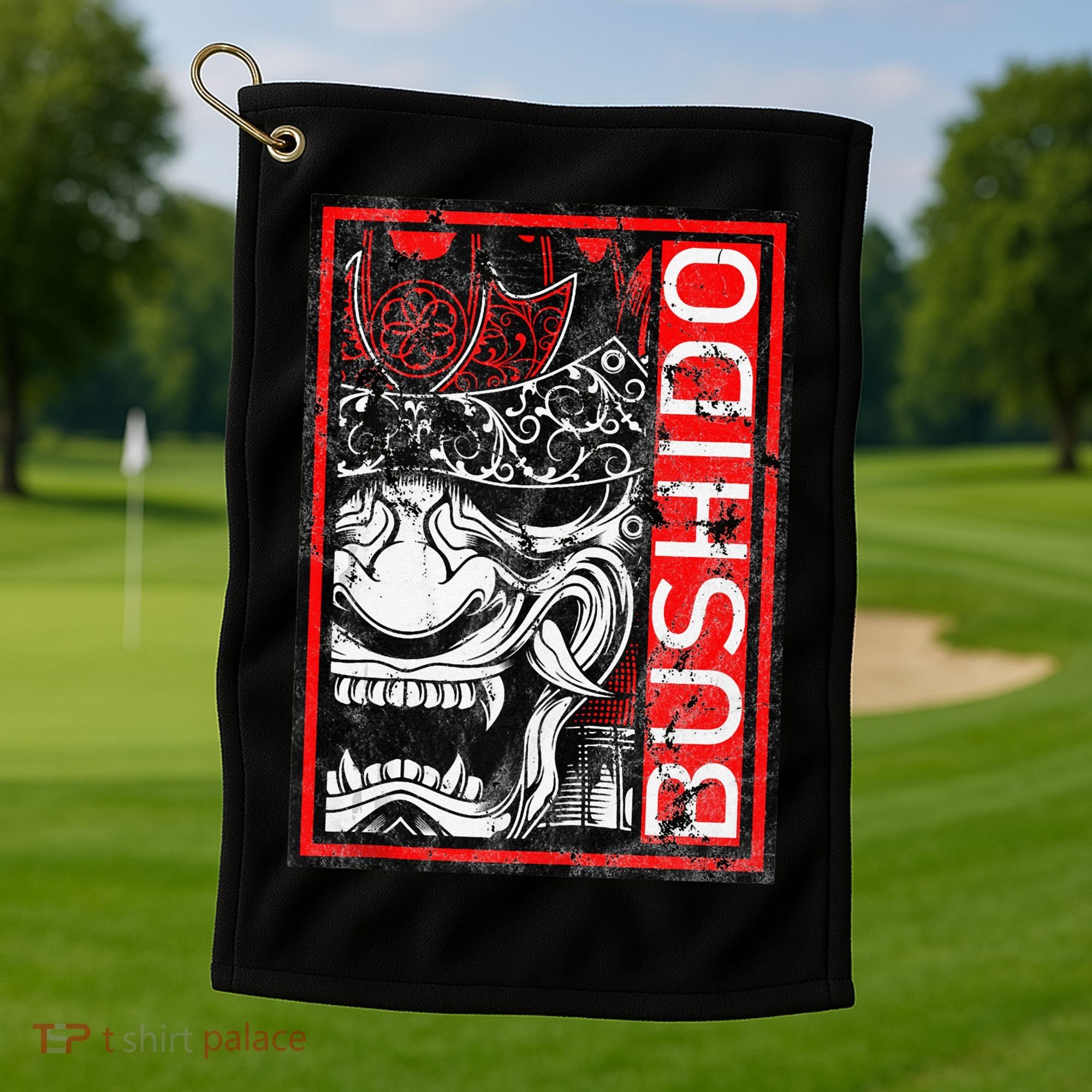 Japanese Samurai Bushido Oni Mask Golf Towel