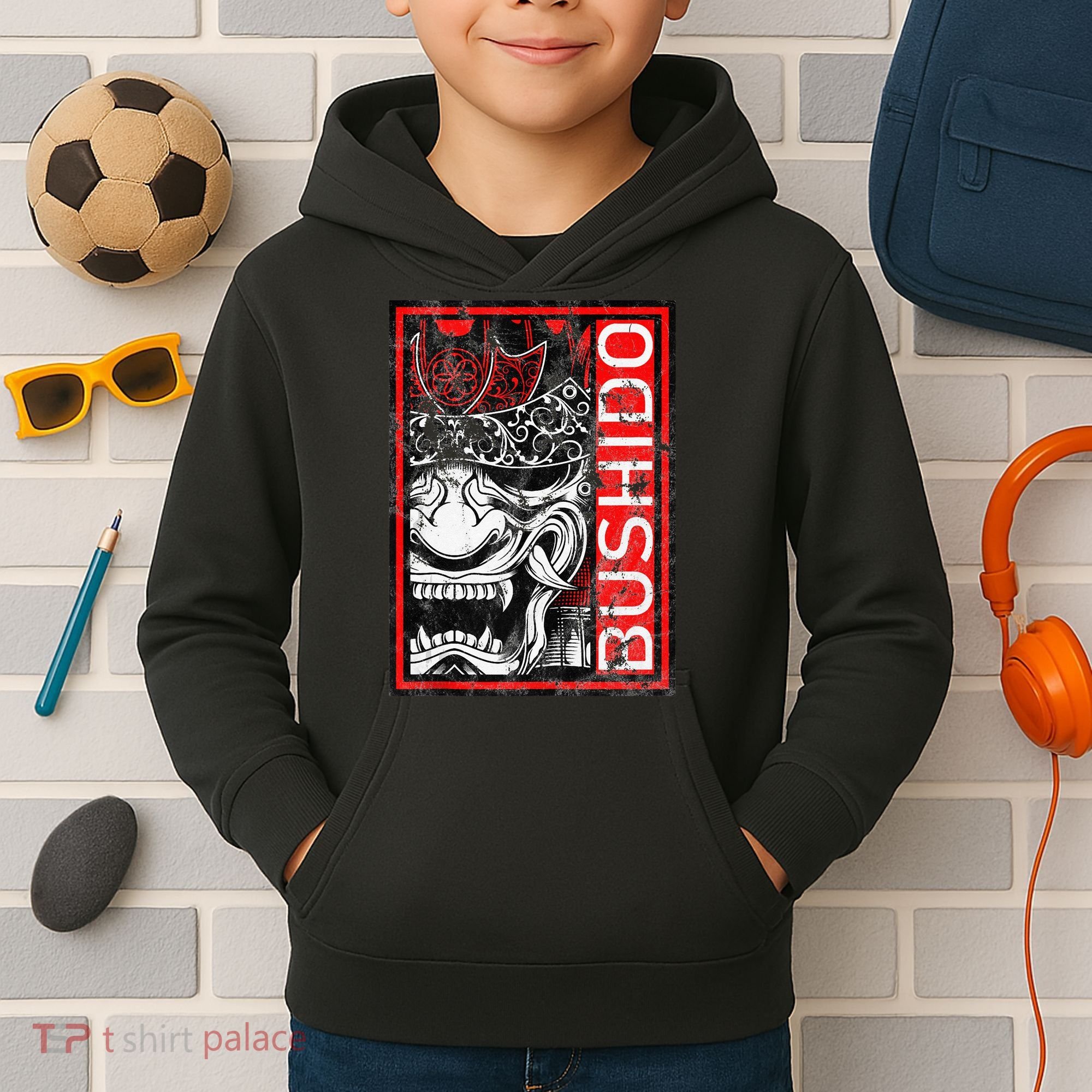 Japanese Samurai Bushido Oni Mask Kids Hoodie