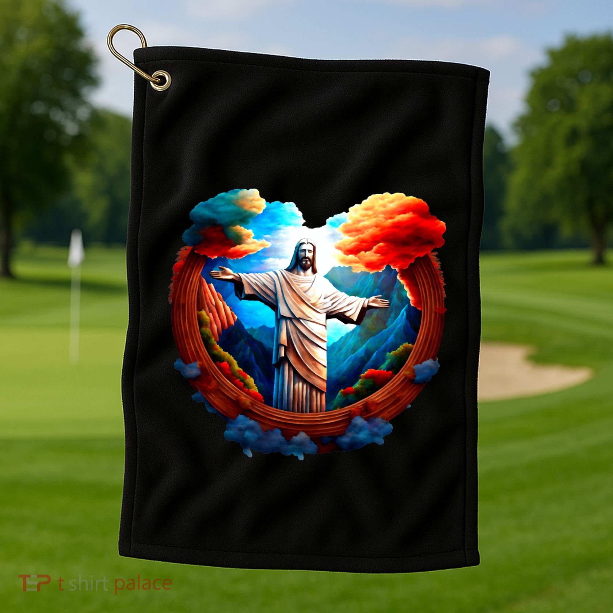 Jesus Surrounded By Nature Golf Towel