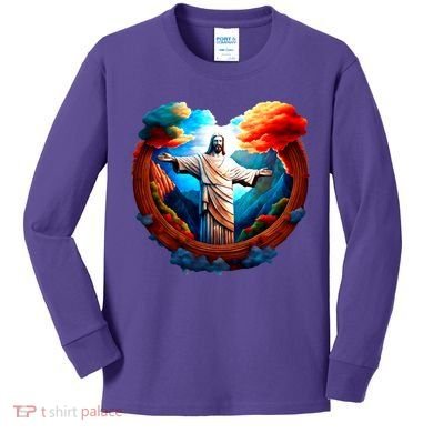 Jesus Surrounded By Nature Kids Long Sleeve Shirt
