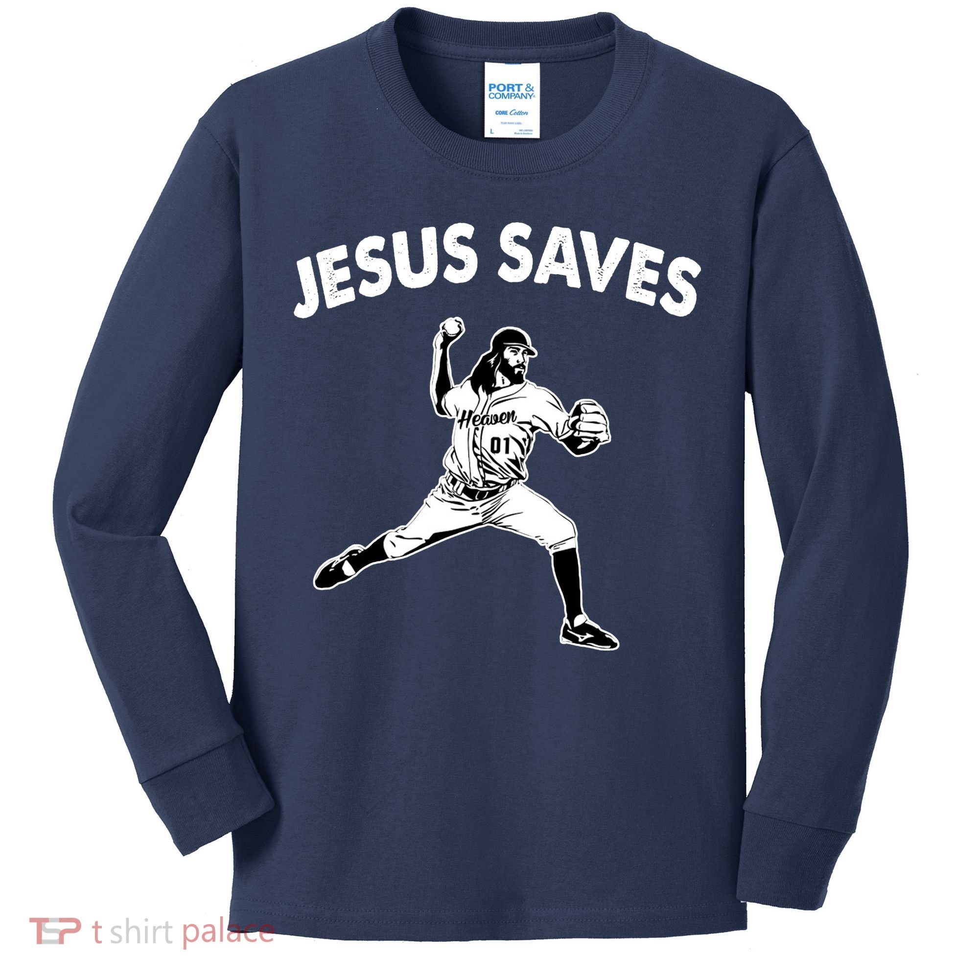 Jesus Saves Baseball Team Heaven Kids Long Sleeve Shirt