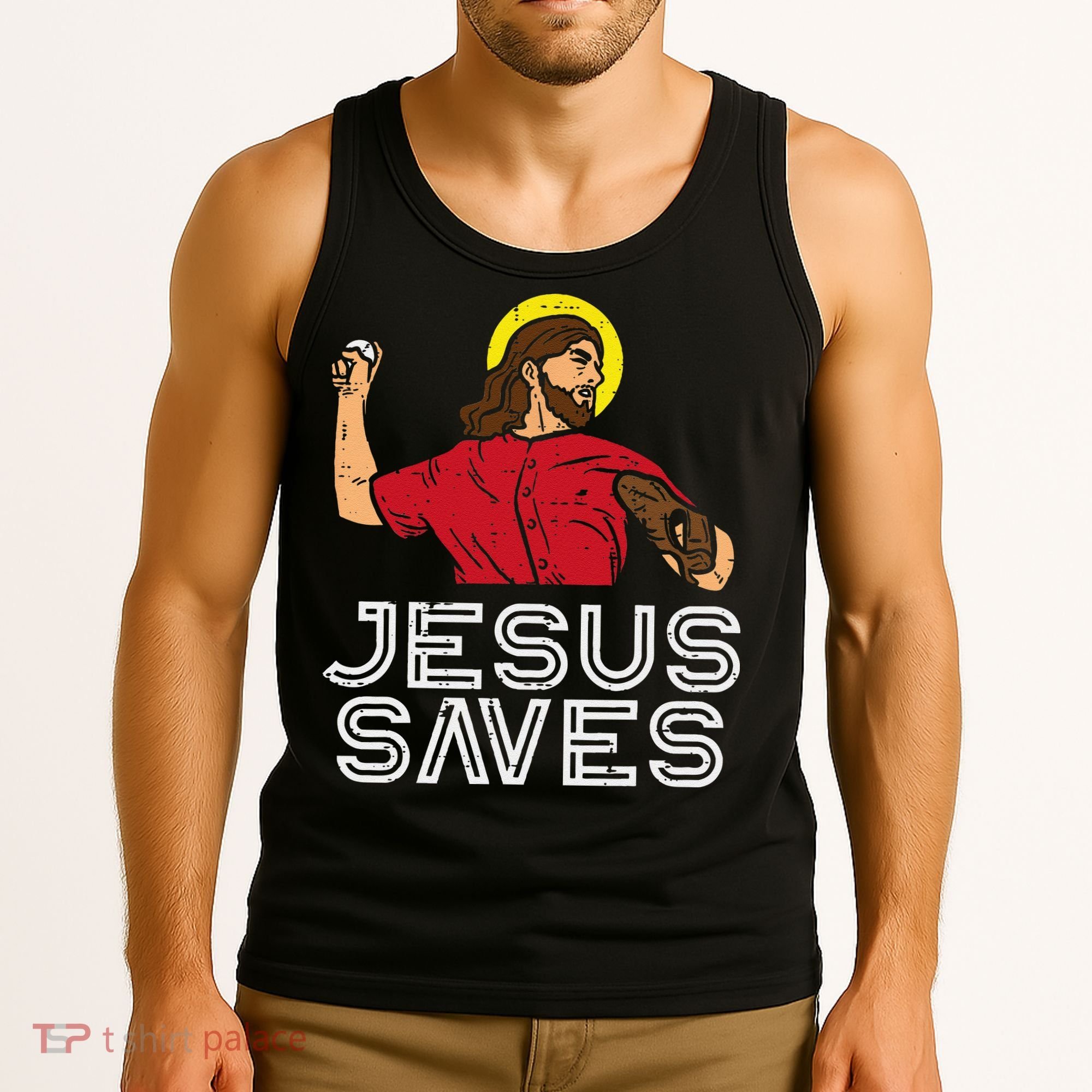 Jesus Saves Baseball God Sports Christian Tank Top