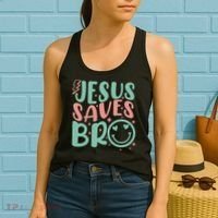 Jesus Saves Bro Retro Christian Religious Women's Tank Top thumb 2