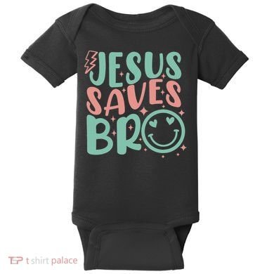 Jesus Saves Bro Retro Christian Religious Baby Bodysuit