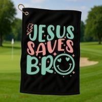 Jesus Saves Bro Retro Christian Religious Golf Towel thumb 1