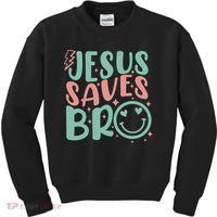 Jesus Saves Bro Retro Christian Religious Kids Sweatshirt thumb 0