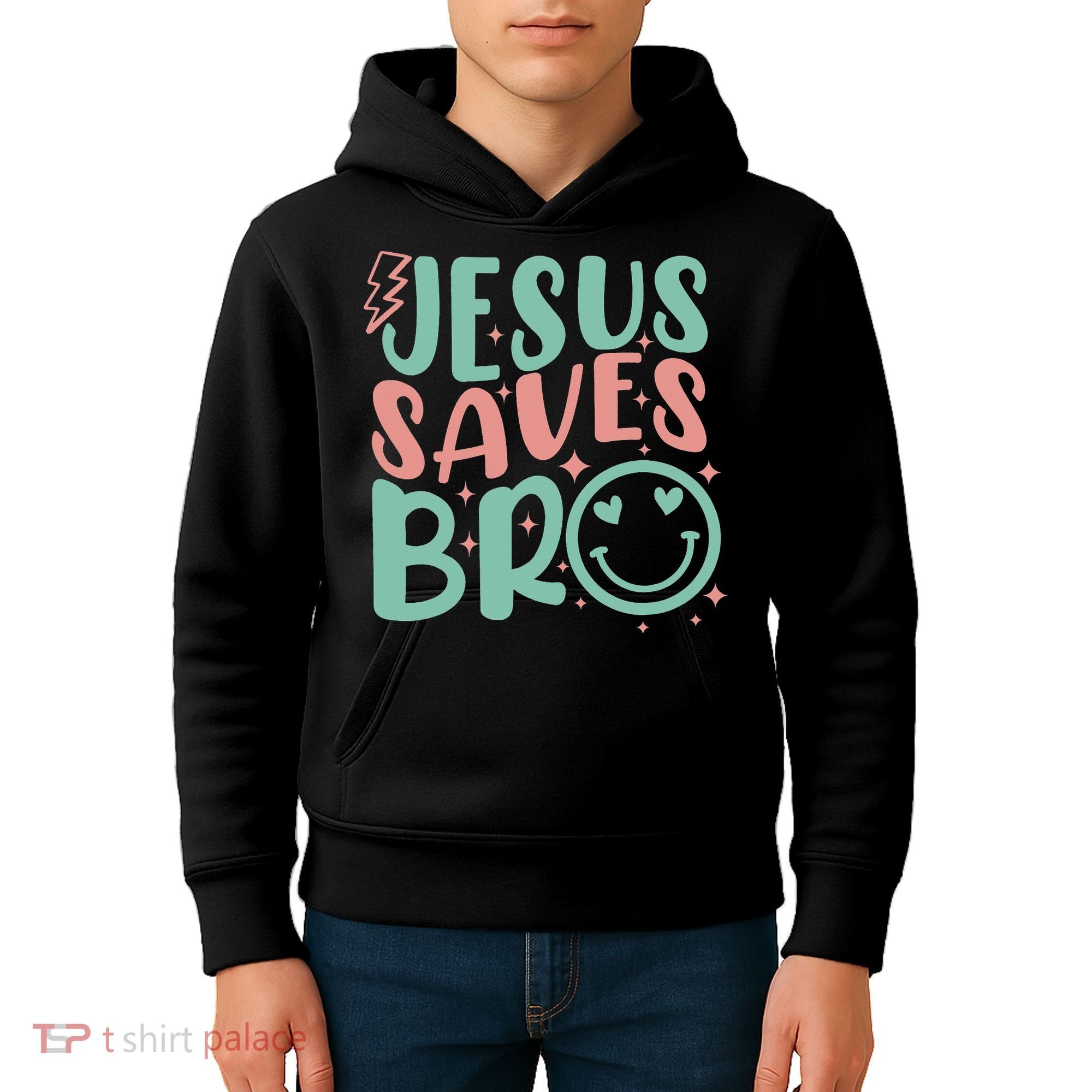 Jesus Saves Bro Retro Christian Religious Kids Hoodie