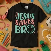 Jesus Saves Bro Retro Christian Religious Kids T-Shirt thumb 3