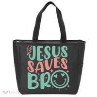 Jesus Saves Bro Retro Christian Religious Tote Bag thumb 0