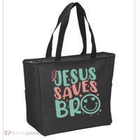 Jesus Saves Bro Retro Christian Religious Tote Bag thumb 2