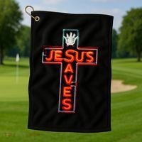 JESUS SAVES Classic Cotton Golf Towel thumb 1